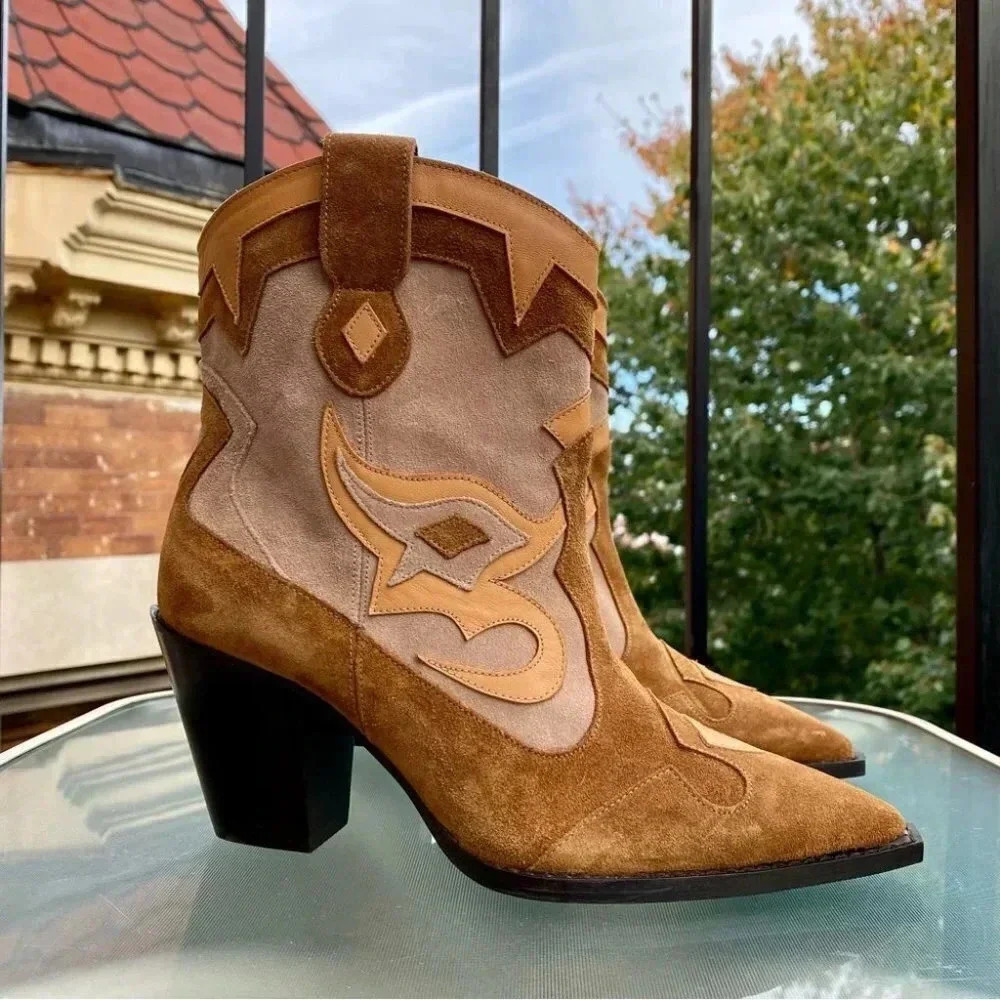 New Free People Toral Western Suede Boots Brown Womens 8